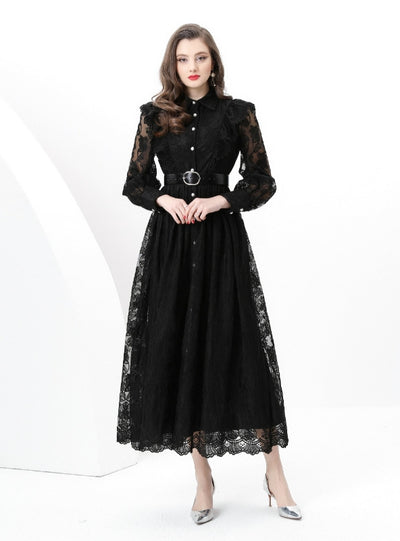 Retro Breasted Slim Lace Dress