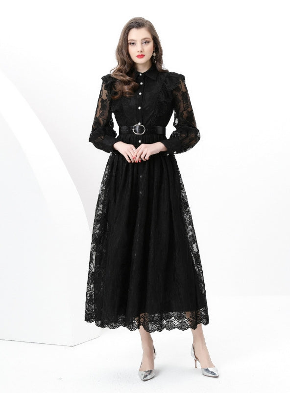 Retro Breasted Slim Lace Dress