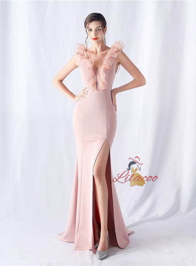 V-neck Mermaid Split Prom Dress