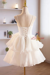 White Spaghetti Strap Tulle Pleats Homecoming Dress