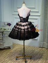 Black Lace Tulle Backless Homecoming Dress