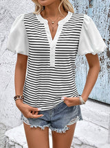 Small Stand Collar Casual Striped T-shirt