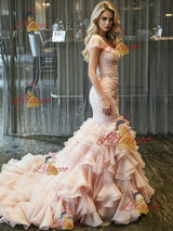 Pink Mermaid Tulle Pleats Wedding Dress