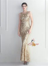 Mermaid Scoop Neck Backless Beading Prom Dress