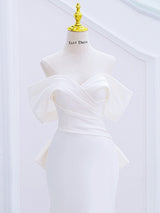 White Mermaid Pleats Bow Wedding Dress