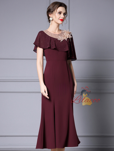 Burgundy Sequins Flower Mother Of The Bride Dress