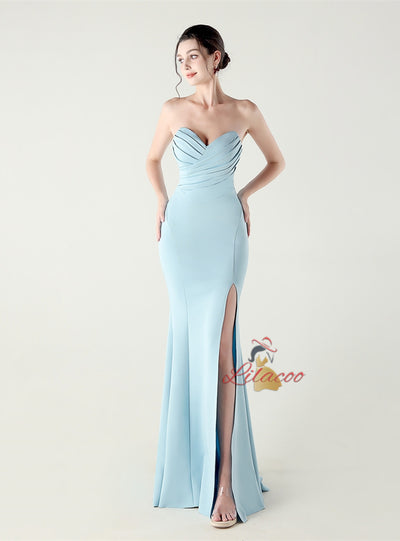 Sexy Mermaid Strapless Pleats Prom Dress