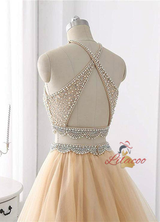 Champagne Tulle Two Piece Homecoming Dress