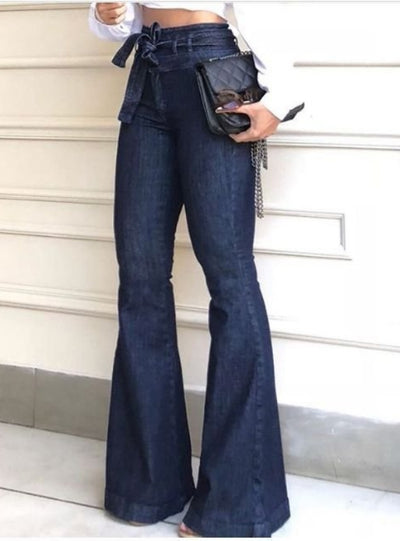 High Waist Lace-up Flared Wide-leg Pants Jeans
