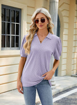 Solid Color Lapel Loose Short Sleeve T-shirt
