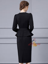 Black V-neck Long Sleeve Mother Of The Bride Dress