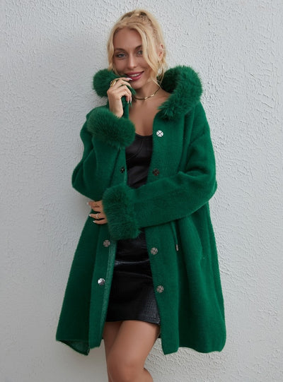 Solid Color Loose Fur Collar Imitation Mink Coat