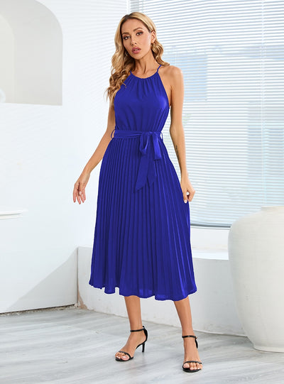 Sexy Sleeveless Pleated Halter Dress