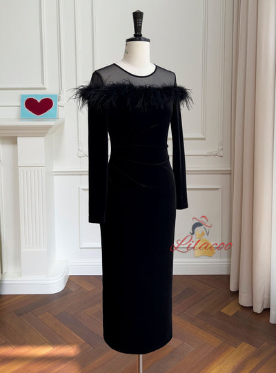 Black Velvet Mid-length Slim Dress