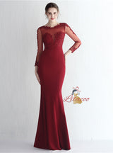 Long Sleeve Mermaid Appliques Prom Dress