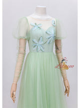 Green Gauze Long Sleeve Evening Dress