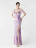 Memraid Sequins Spaghetti Straps Feather Split Prom Dress