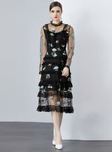 Lace Wood Ear Slim Long Dress