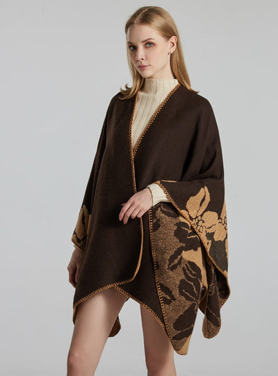 Retro Big Flower Double-sided Cashmere Cloak