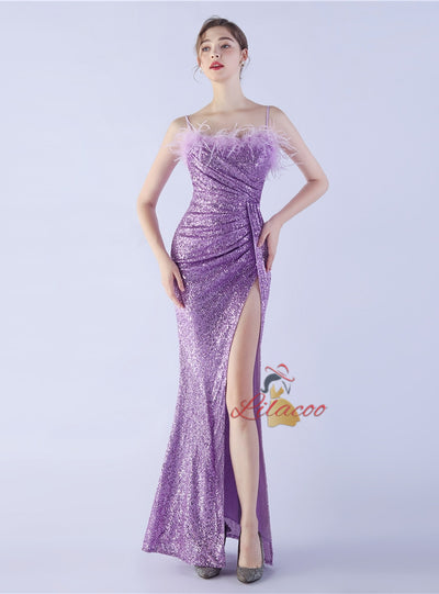 Spaghetti Straps Sequins Prom Dress