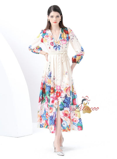 Palace Retro Lantern Sleeve Button Split Printed