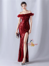 Mermaid Sequins Off the Shoulder Split Prom Dress