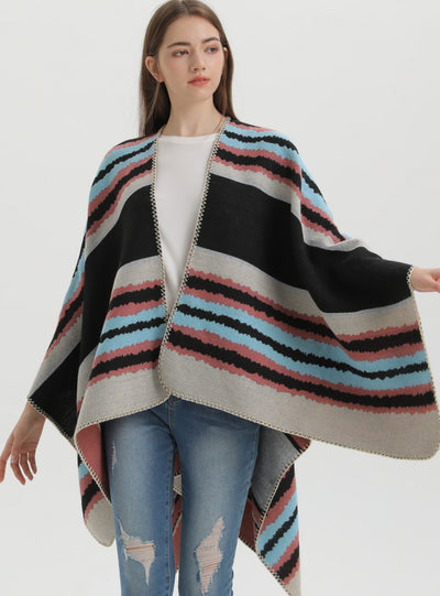Retro Travel Cloak Jacquard Warm Split Scarf