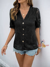 Summer Lace V-neck Stitching Shirt