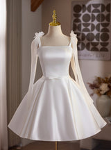 White Satin Straps Flower Homecoming Dress