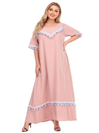 Loose Fringed Short-sleeved Dress