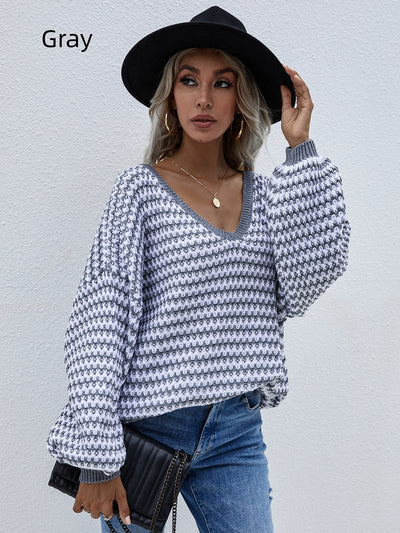 Pullover Striped V-neck Sweater