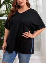 V-neck Loose Casual Split Short Sleeve T-shirt