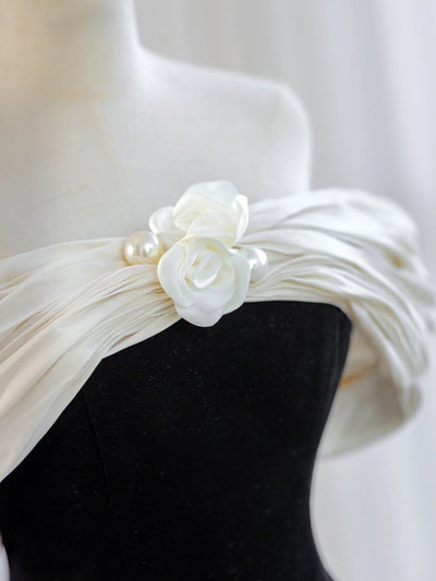 Black Velvet Off the Shoulder Pleats Prom Dress
