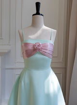 Green Spaghetti Straps Prom Dress