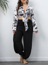 Tie-dye Printed Deep V Flared Sleeve Shirt