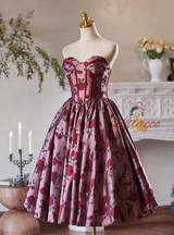 Burgundy Print Homecoming Dress