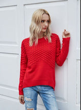 Round Neck Pullover Solid Color Sweater