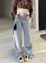 Wide-legged Butterfly High Waist Loose Straight Jeans
