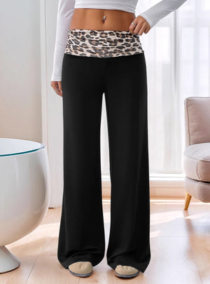 Low-waist Leisure Splicing Bump Color Leopard Wide-leg Pants