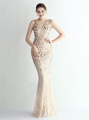 Mermaid V-neck Sequins Prom Dress