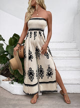 Wide-leg Pants Printed Tube Top Jumpsuit