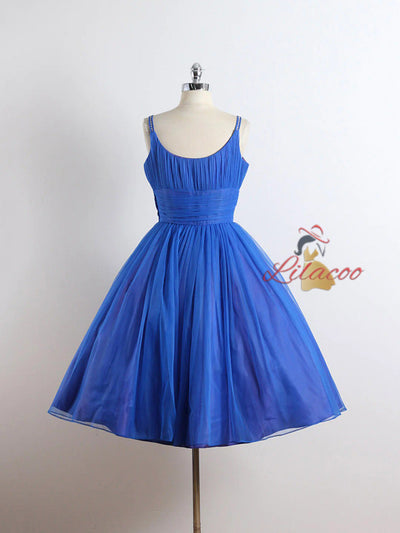 Royal Blue Tulle Spaghetti Straps Pleats Homecoming Dress