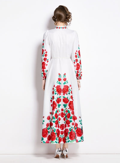 Palace Style Flower Single-breasted Dress