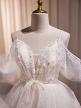 White Tulle Sequins Pearls Homecoming Dress