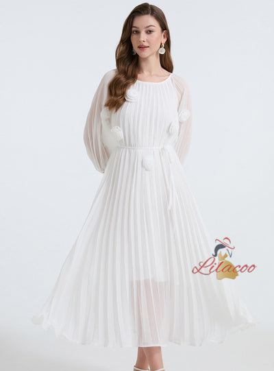 Palace Three-dimensional Flower Pleated Dress