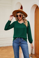 Solid Color V-neck Loose Long Sleeve T-shirt