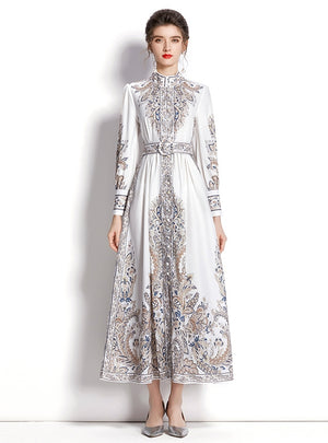 Holiday Long Printed Long Sleeve Dress