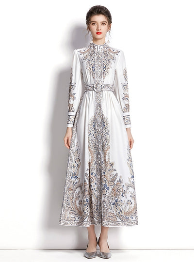 Holiday Long Printed Long Sleeve Dress
