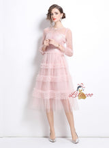 Mesh Stitching Long Sleeve Dress