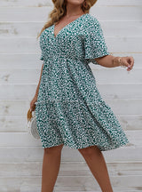V-neck Bat Sleeve Printed Casual Plus Size Dress